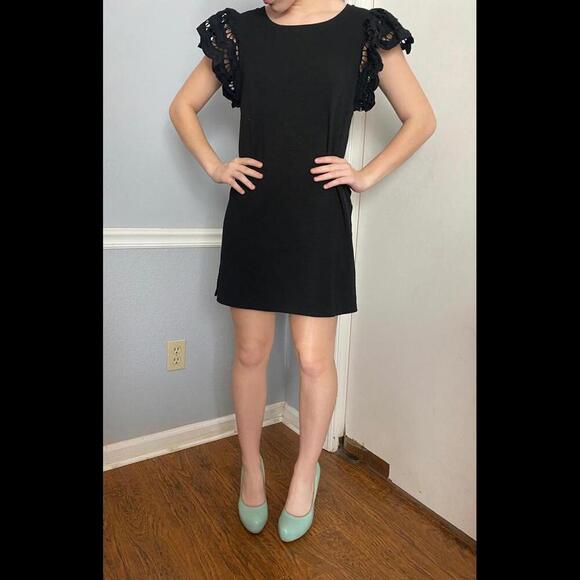 Joy Joy Chic Black Dress with Unique Lace Sleeves - Picture 1 of 11